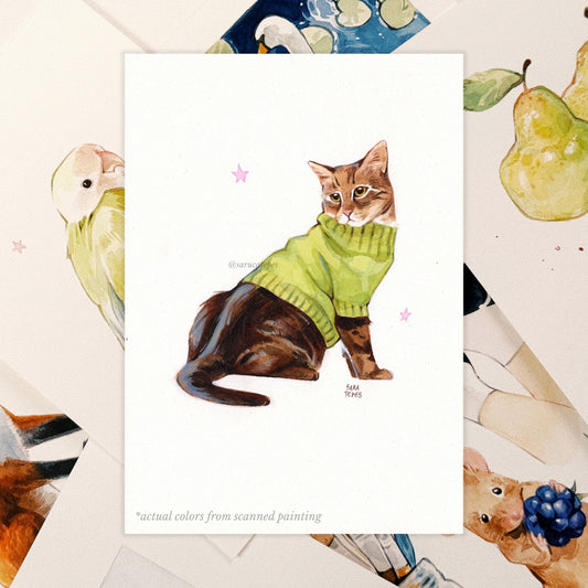 Cat in Sweater Original Watercolor