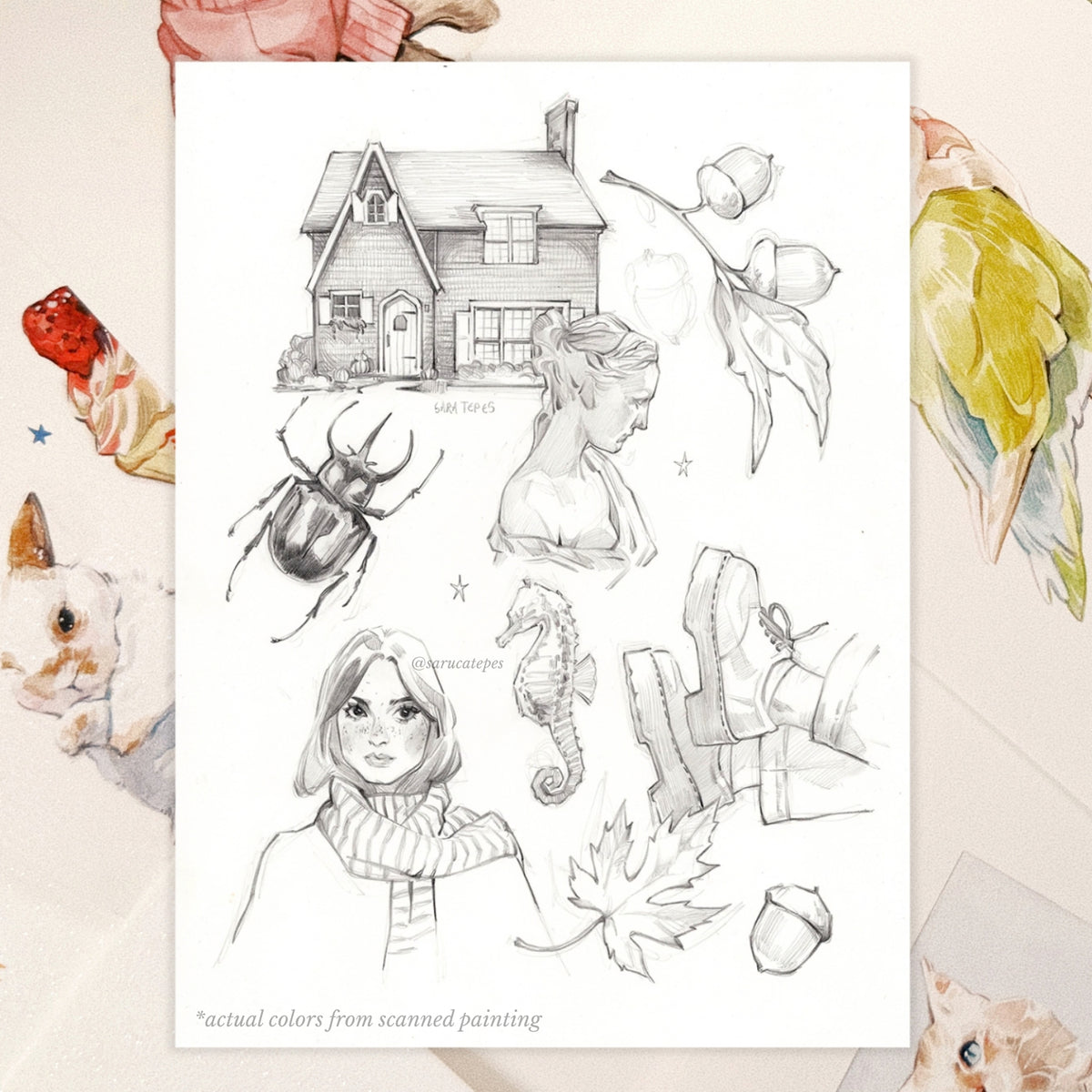 Academia Sketchbook Spread- Original Graphite Drawing