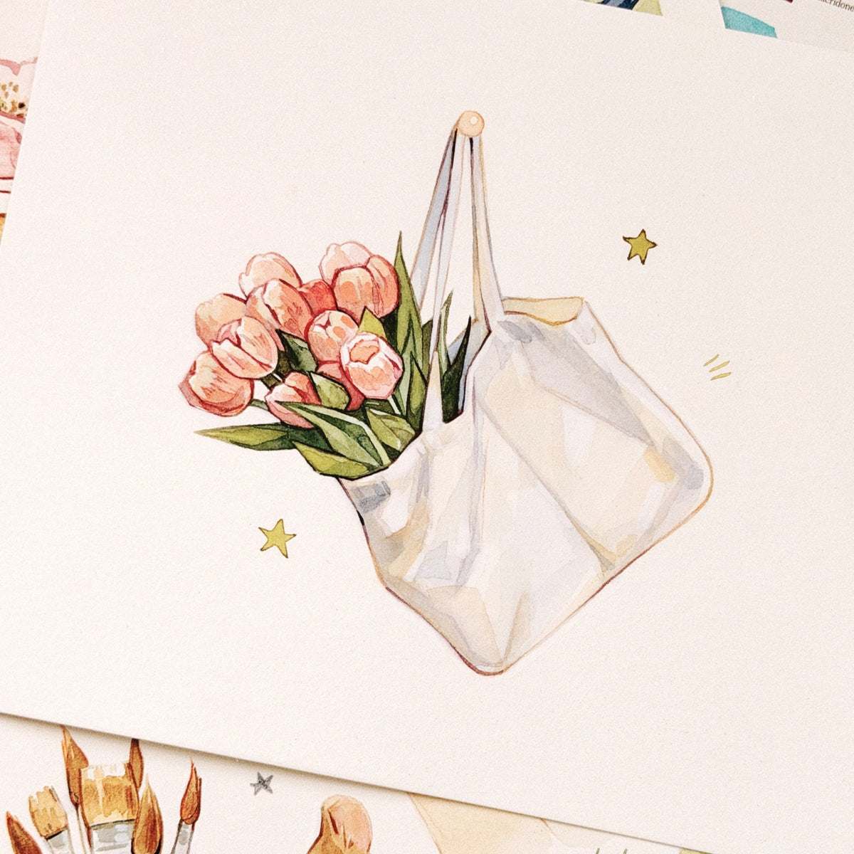 Tulip Tote Bag Original Watercolor