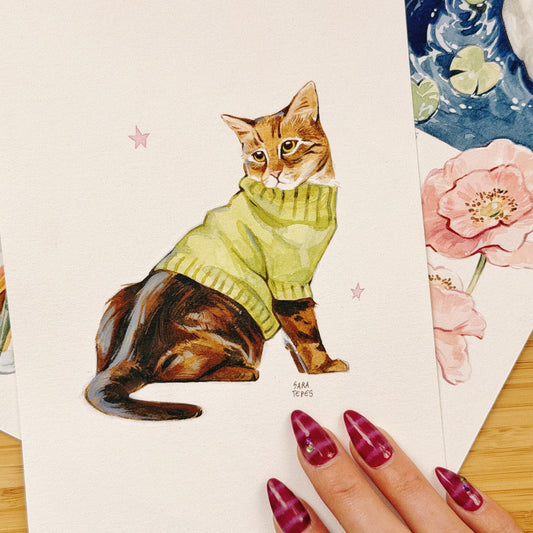 Cat in Sweater Original Watercolor