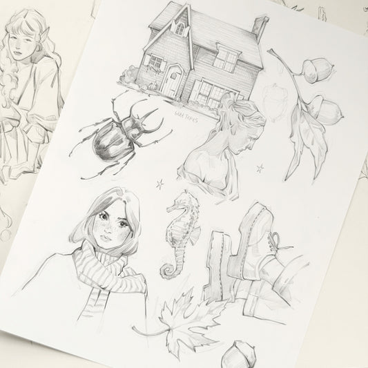 Academia Sketchbook Spread- Original Graphite Drawing
