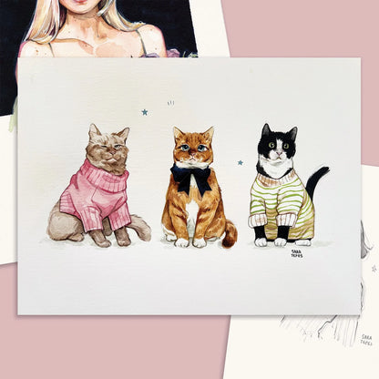 Cats in Sweaters - Original Watercolor