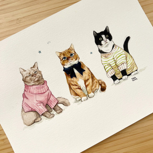 Cats in Sweaters - Original Watercolor
