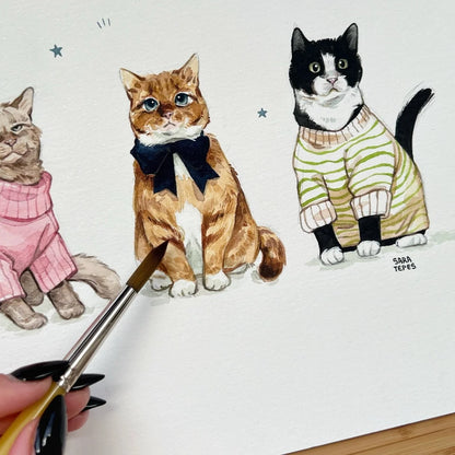 Cats in Sweaters - Original Watercolor