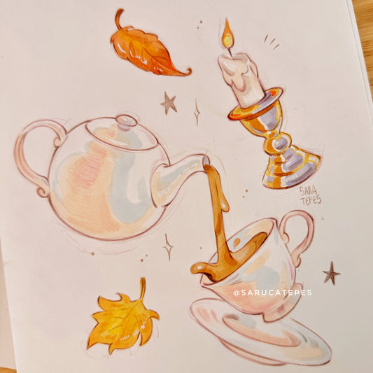Inktober Drawing- Breakfast Tea & Candlelight