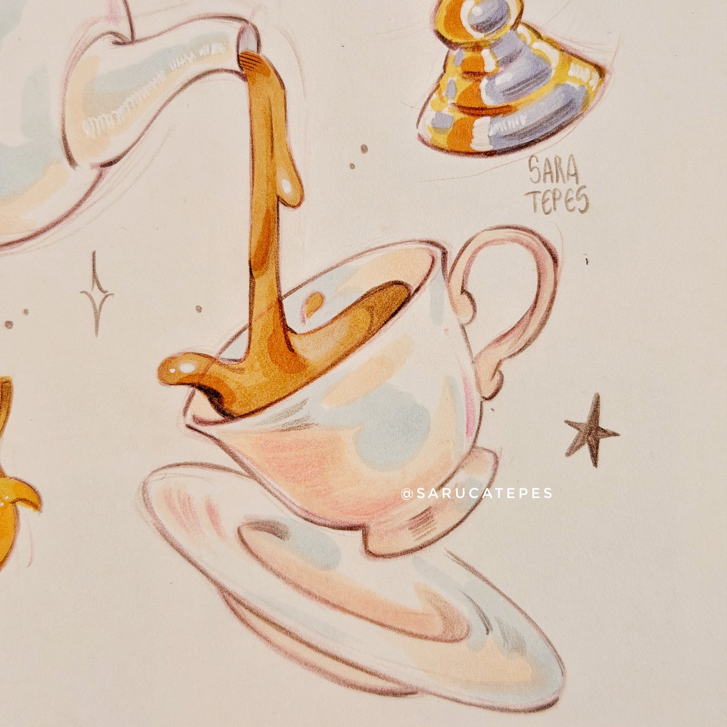 Inktober Drawing- Breakfast Tea & Candlelight