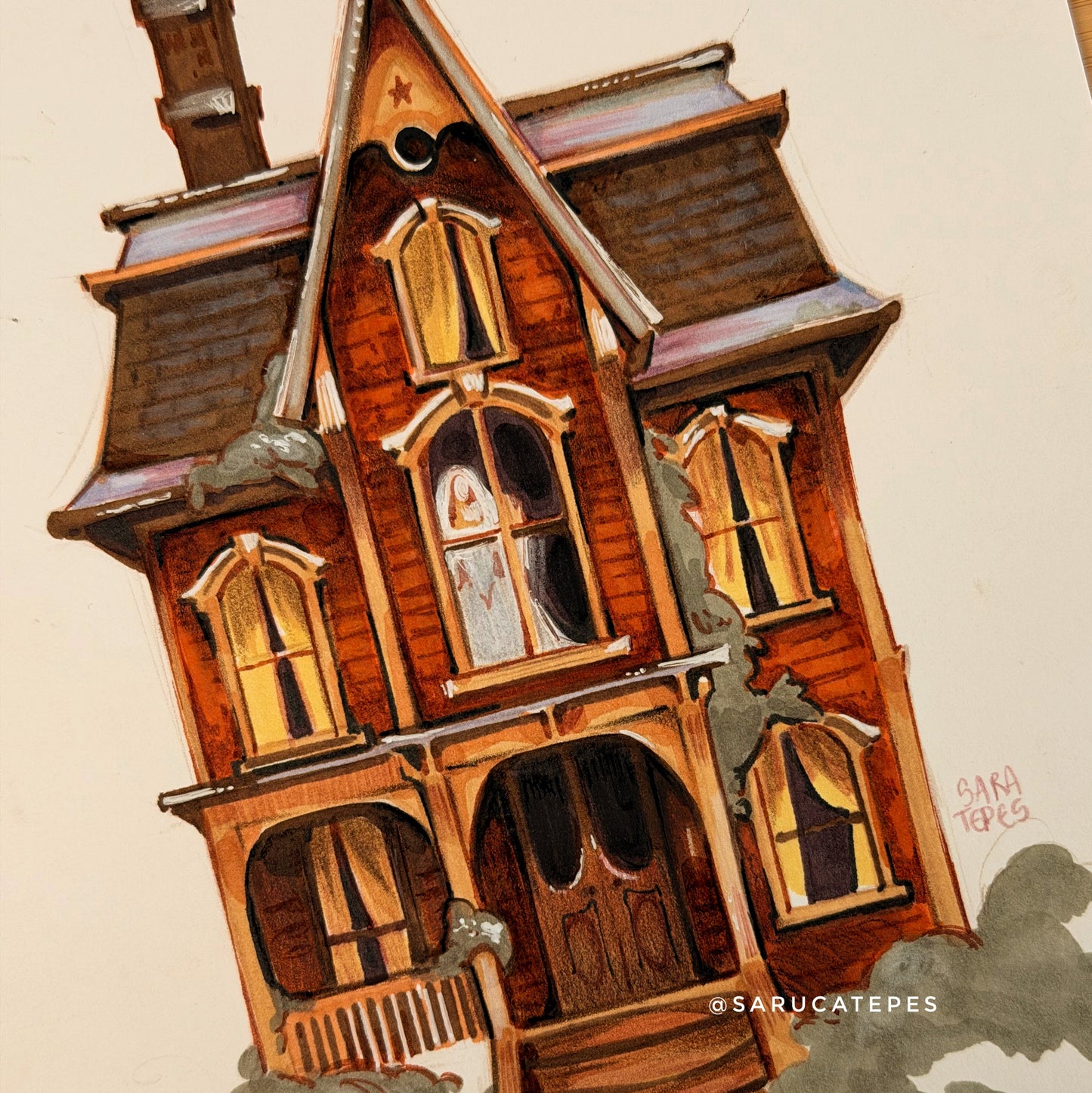 Inktober Drawing- Veil & Haunted House